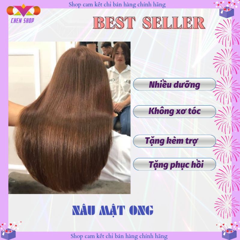 Thuốc nhuộm tóc màu nâu mật ong, không tẩy tóc, tặng trợ và phục hồi