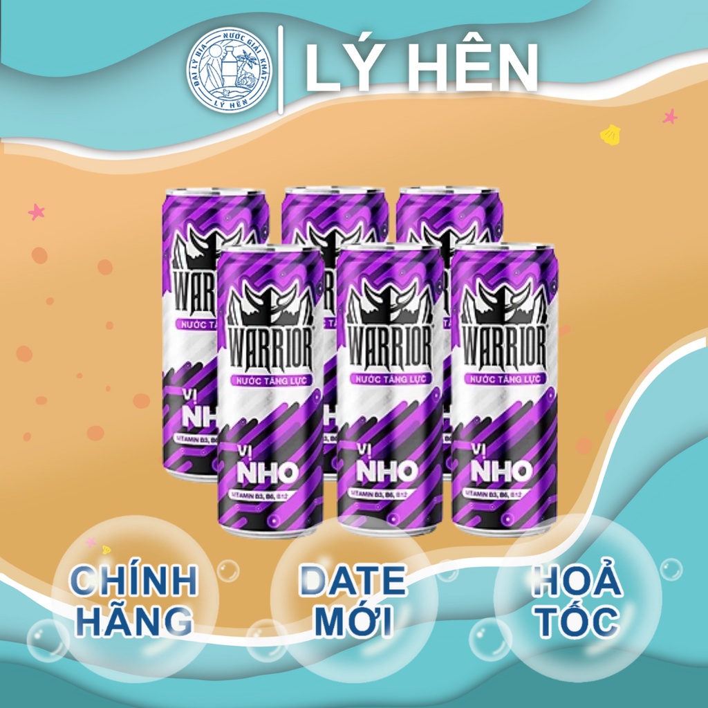 Lốc 6 Lon Nước Uống Tăng Lực Warrior Dâu Đỏ - Nho Tím Thái Lan Energy Drink Lon 325ml Date Luôn Mới