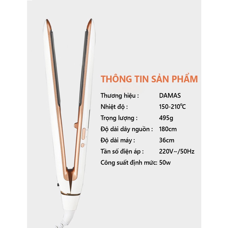 Máy Uốn Tóc, Máy Ép Và Duỗi Tóc Đa Năng Damas DH6120 - Thanh gốm là tóc nhanh, giúp kẹp thẳng tóc tránh hư tổn