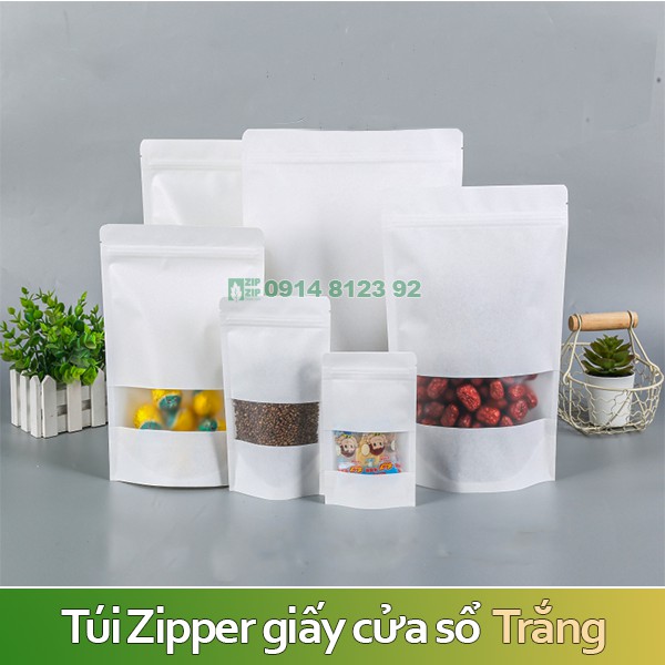 1KG Túi zipper giấy karft cửa sổ Trắng