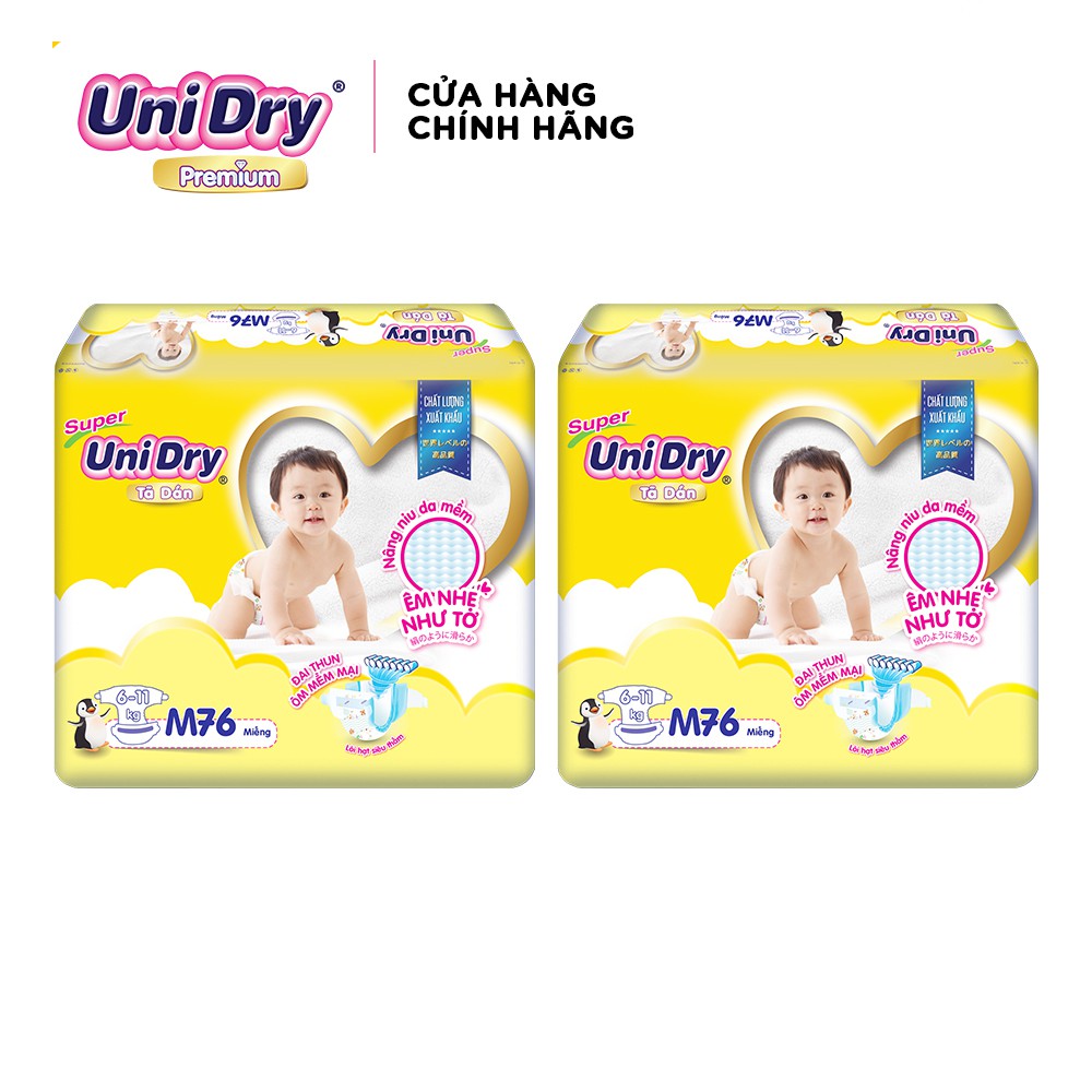 (Tặng 1 gói tã quần size L9) Combo 2 tã dán Unidry gói Super Jumbo size M (76 miếng)