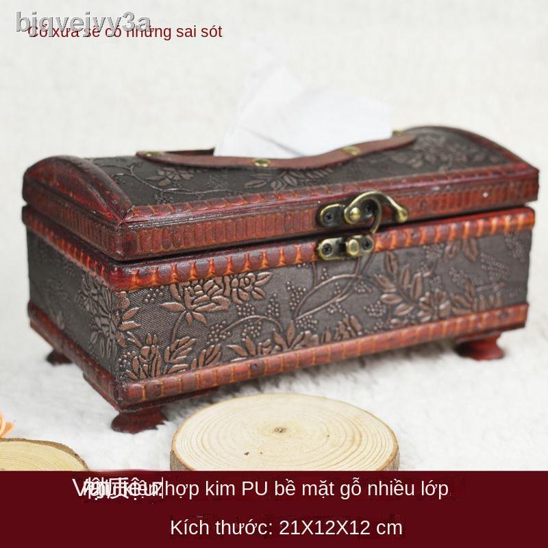 Phong cách châu Âu cổ điển giả hộp khăn giấy thủ công ngăn kéo gỗ cũ gạt tàn phòng trà đồ dùng khách sạn