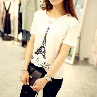 Áo thun nữ ngắn tay in hình tháp xinh xắn