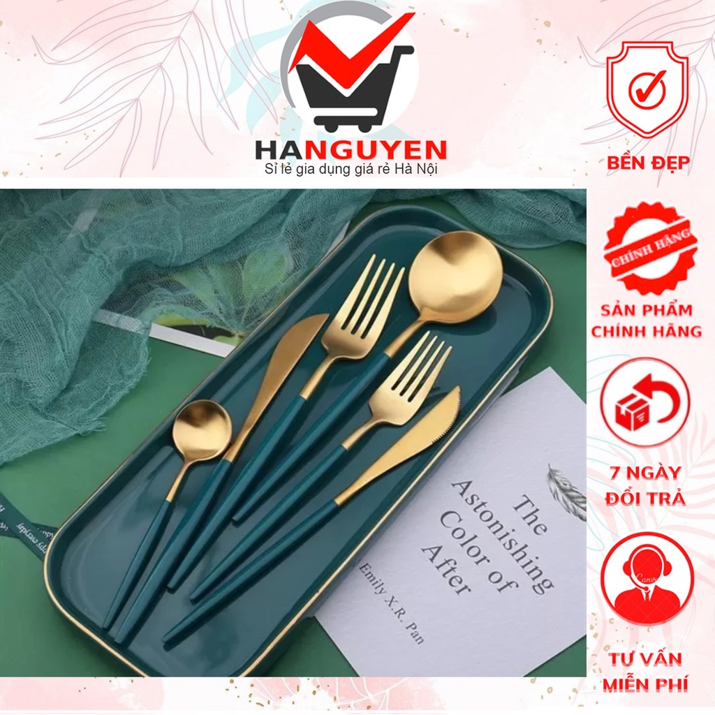 THÌA DĨA SANG CHẢNH CÁN SỨ XANH NGỌC BÍCH SIZE NHỎ