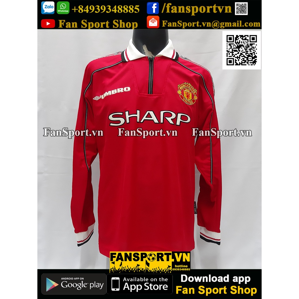 Áo đấu cầu thủ bóng đá Manchester United 1998-1999-2000 home shirt jersey chính hãng Umbro dài tay long red MU