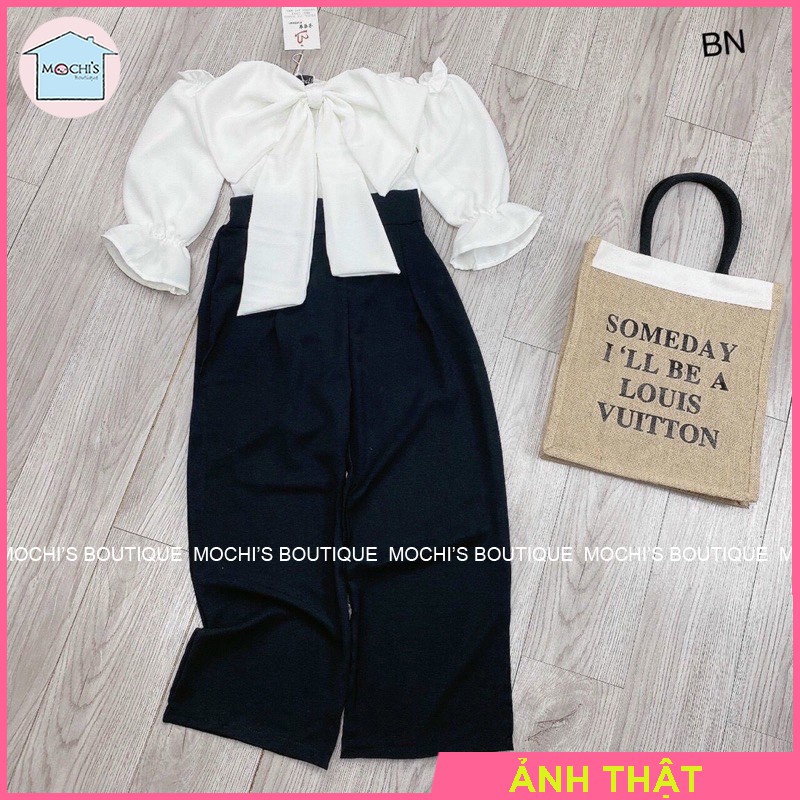 Bộ hè nữ áo trễ vai nữ tính kết hợp quần ống suông, set đồ nữ trẻ trung nữ tính, thích hợp nhiều tình huống sử dụng-m053 | BigBuy360 - bigbuy360.vn