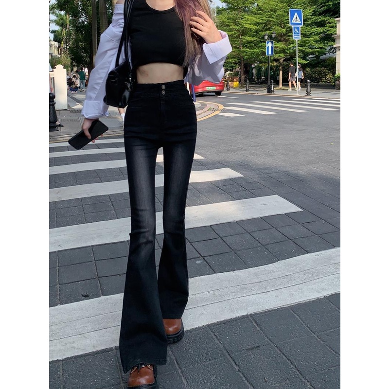 Quần Jeans Đen Lưng Cao Dáng Ôm Thời Trang Mùa Hè Cho Nữ