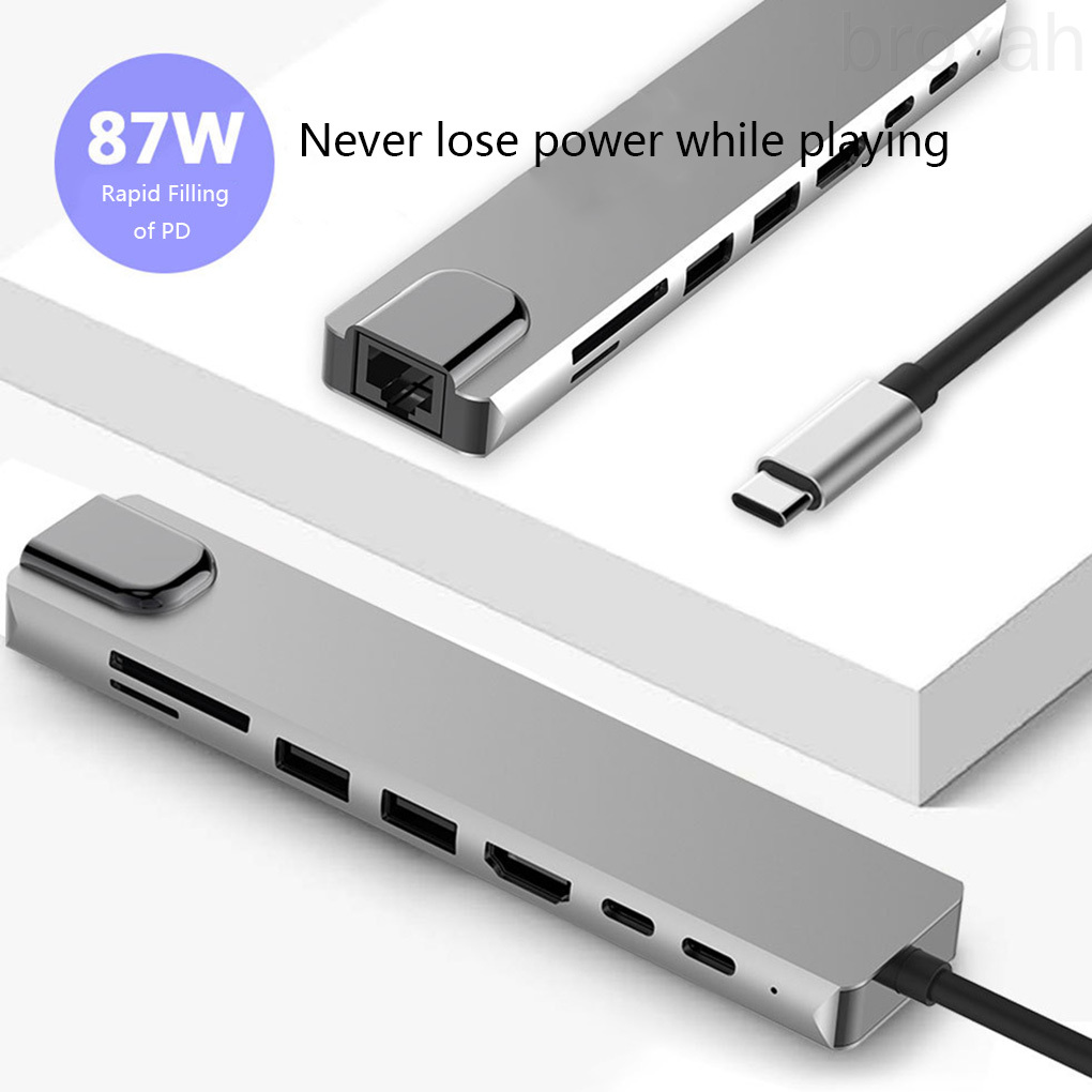 Bộ Chuyển Đổi 8 Trong 1 Type-C Hub 4k Hd Usb 3.0 Pd Charger Sd &amp; Tf Card Rj45