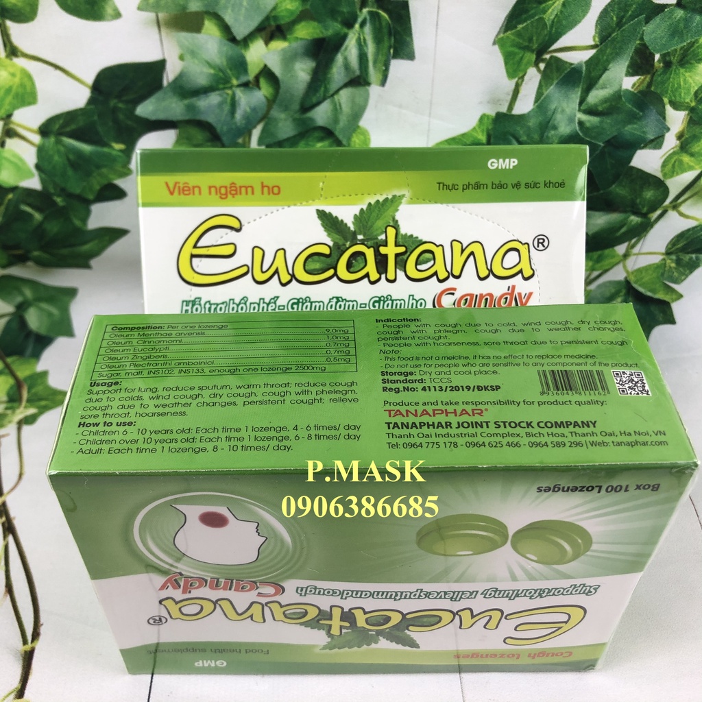 Viên Ngậm Ho Eucatana Candy 100 Viên/ hộp - Hỗ Trợ Bổ Phế, Giảm Đờm, Giảm Ho