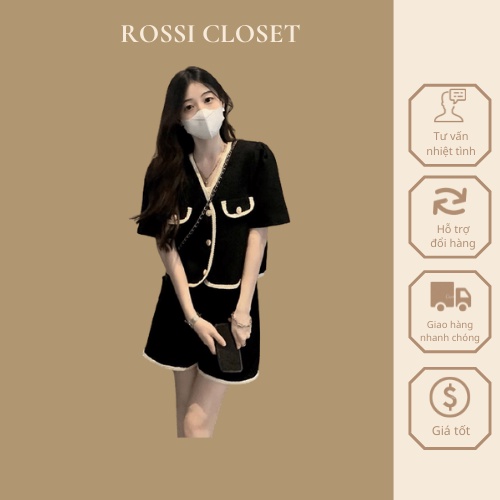 Set dạ tweed áo croptop phối viền kèm quần phong cách sang chảnh_ hàng QCCC
