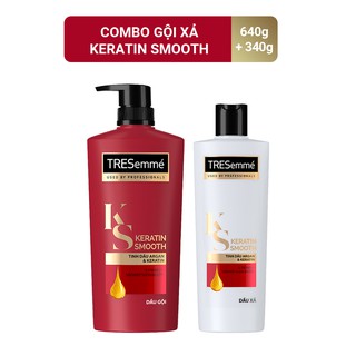 Combo gội 640g + xả 340g TRESemmé Keratin Smooth Tinh dầu Argan và Keratin vào nếp suôn mượt