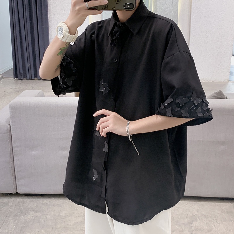 Áo sơ mi nam tay ngắn thắt nơ bướm phong cách thời trang Hàn Quốc