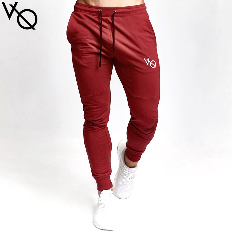 VQ Men's Cotton Sports Slim Pants Straight Tube Running Stretch Pants