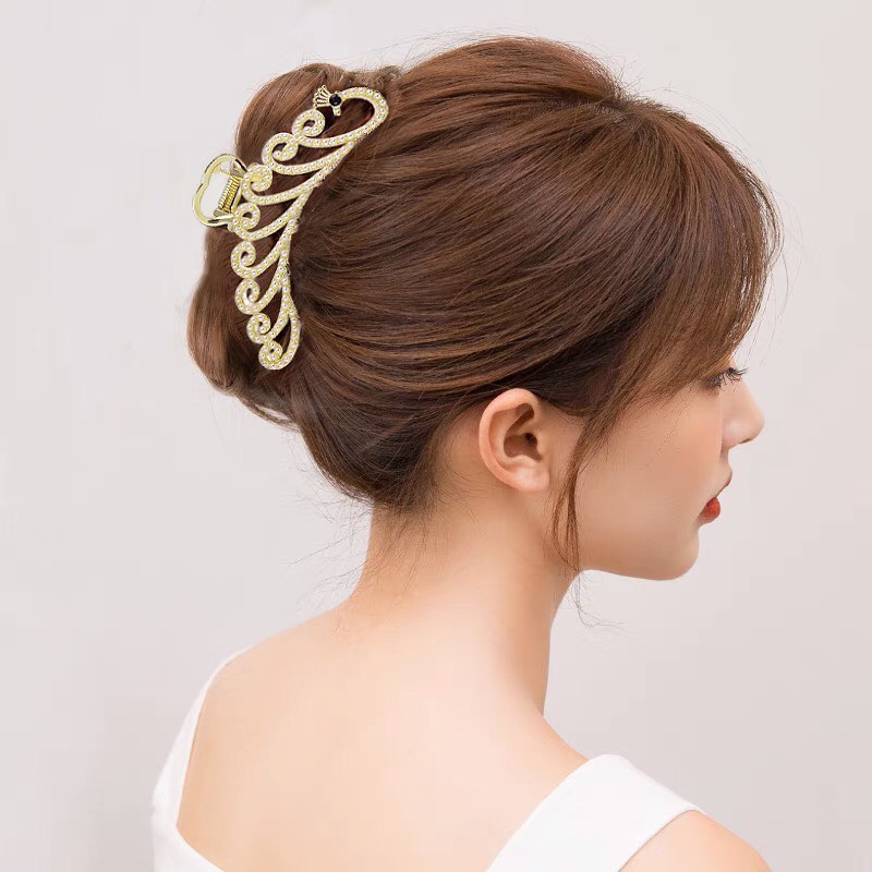 Kẹp tóc Hàn Quốc đính đá Aikimo Kẹp tóc càng cua kim loại Peacock con Công xinh sang chảnh thời trang cho nữ cỡ lớn KPC