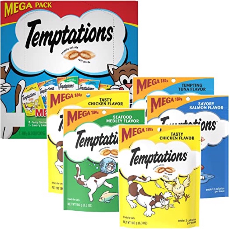🇺🇸MEGA SIZE- 14 VỊ TEMPTATIONS Bánh Thưởng Cho Mèo Nhập Mỹ 170g-180g