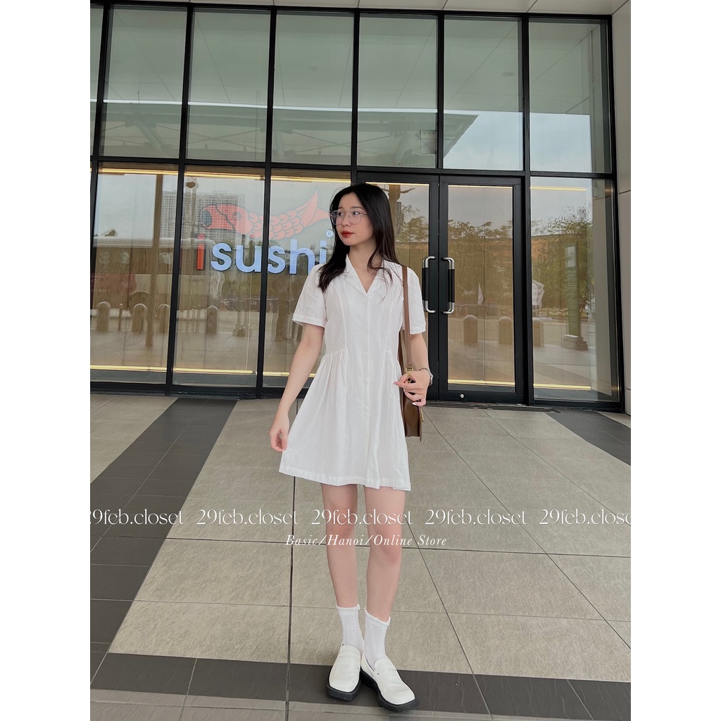 [Ảnh thật/Video] Váy sơ mi đũi cổ vest chiết eo - 29feb.closet- V14
