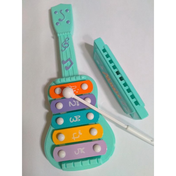 Combo 1 đàn xylophone 5 thanh, 1 kèn harmonica cho bé cảm thụ âm nhạc