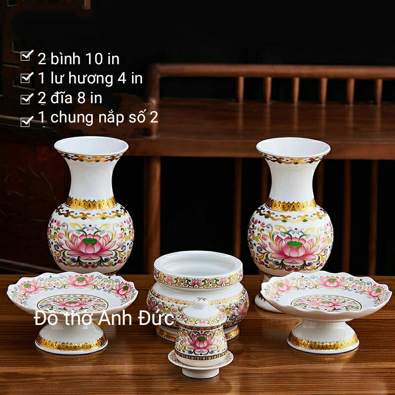 Bộ đồ thờ cúng họa tiết hoa sen hồng mới nhất
