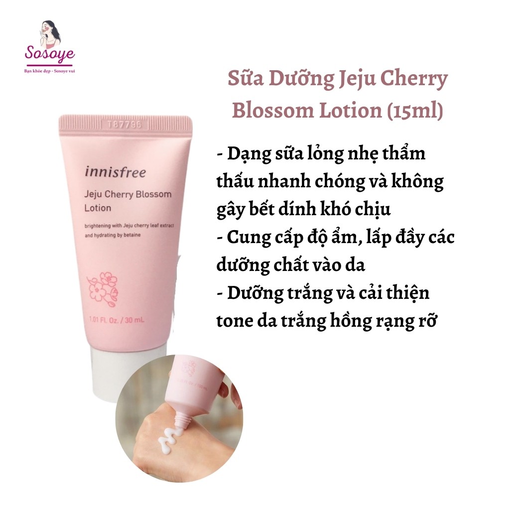 [ Mẫu 2020] Set Dưỡng Trắng Da Innisfree Jeju Cherry Blossom Mini 4 Món