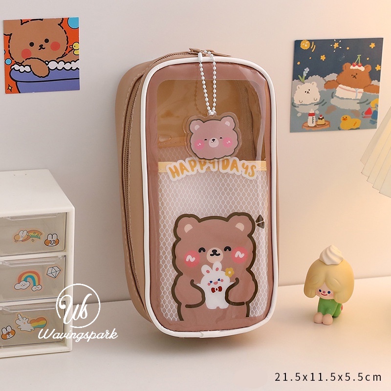 1 Túi Đựng Bút / Mỹ Phẩm Hai Ngăn Cỡ Lớn Có Khóa Kéo Thiết Kế Dễ Thương Cho Học Sinh