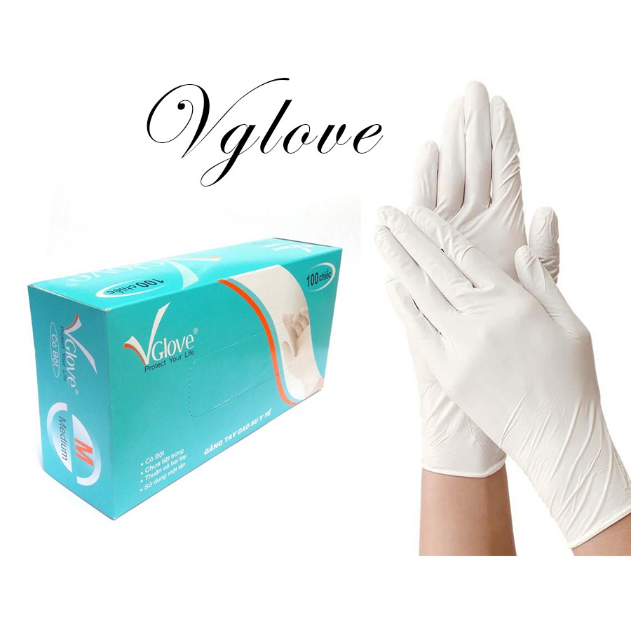 Găng tay cao su y tế Vglove - hộp 100 cái (có bột, không bột)