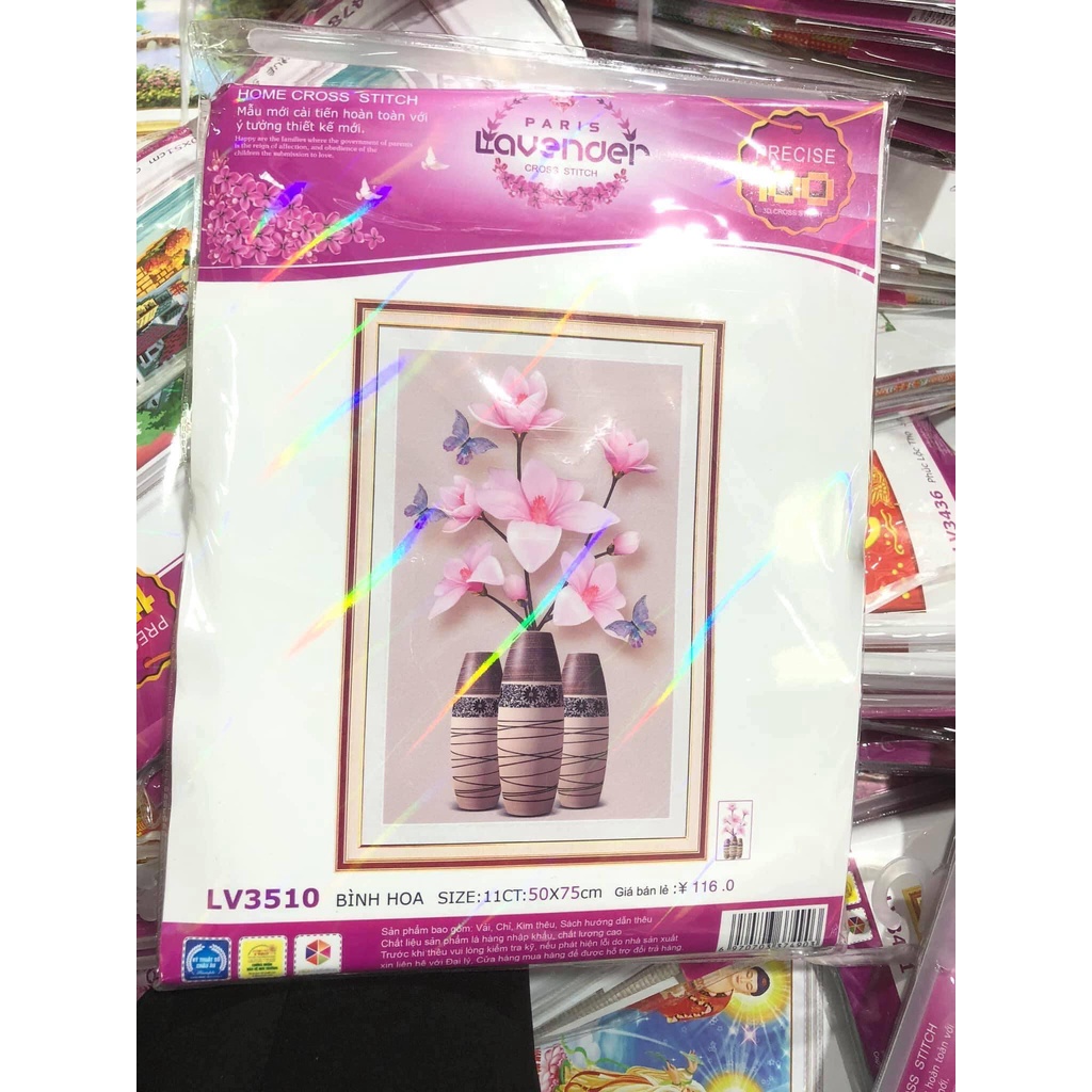 Tranh đính đá Bình Hoa Lan LV558 - Tranh thêu LV3510 (tranh chưa làm)