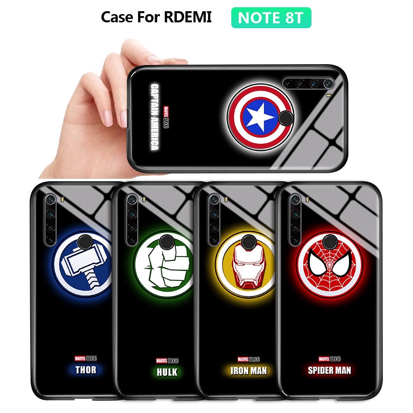 Ốp điện thoại kính dạ quang in hình Marvel Avengers cho Xiaomi Redmi Note 9S 9T 9 7 8 Pro