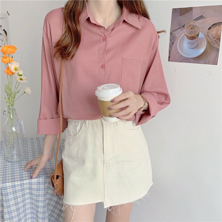 Áo Sơ Mi Nữ Dài Tay Cổ Polo Dáng Suông Chất Lụa Hàn Thoáng Mát AM220 | BigBuy360 - bigbuy360.vn