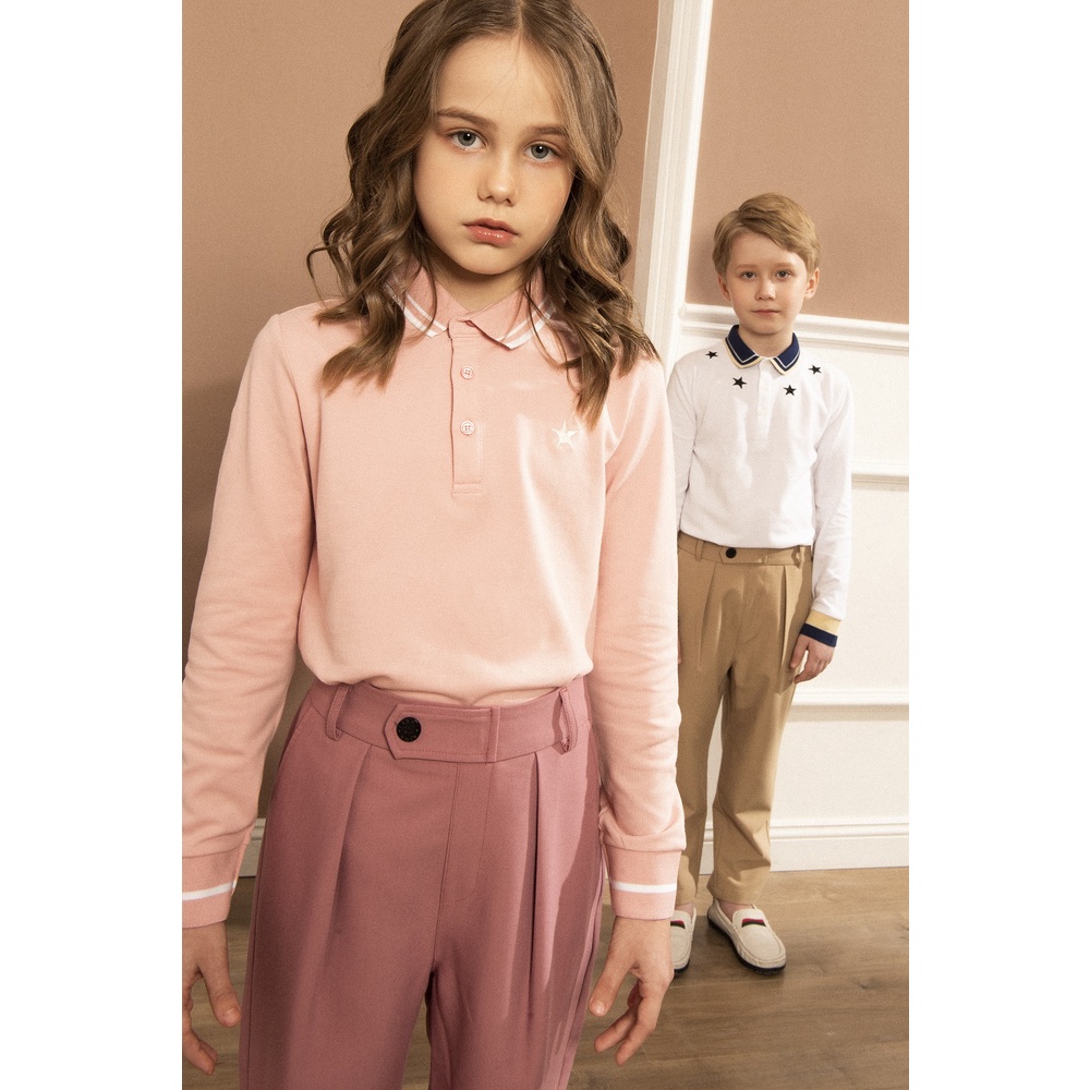 Quần dài kaki bé gái 137KIDS màu hồng xinh xắn thiết kế cạp chun co giãn