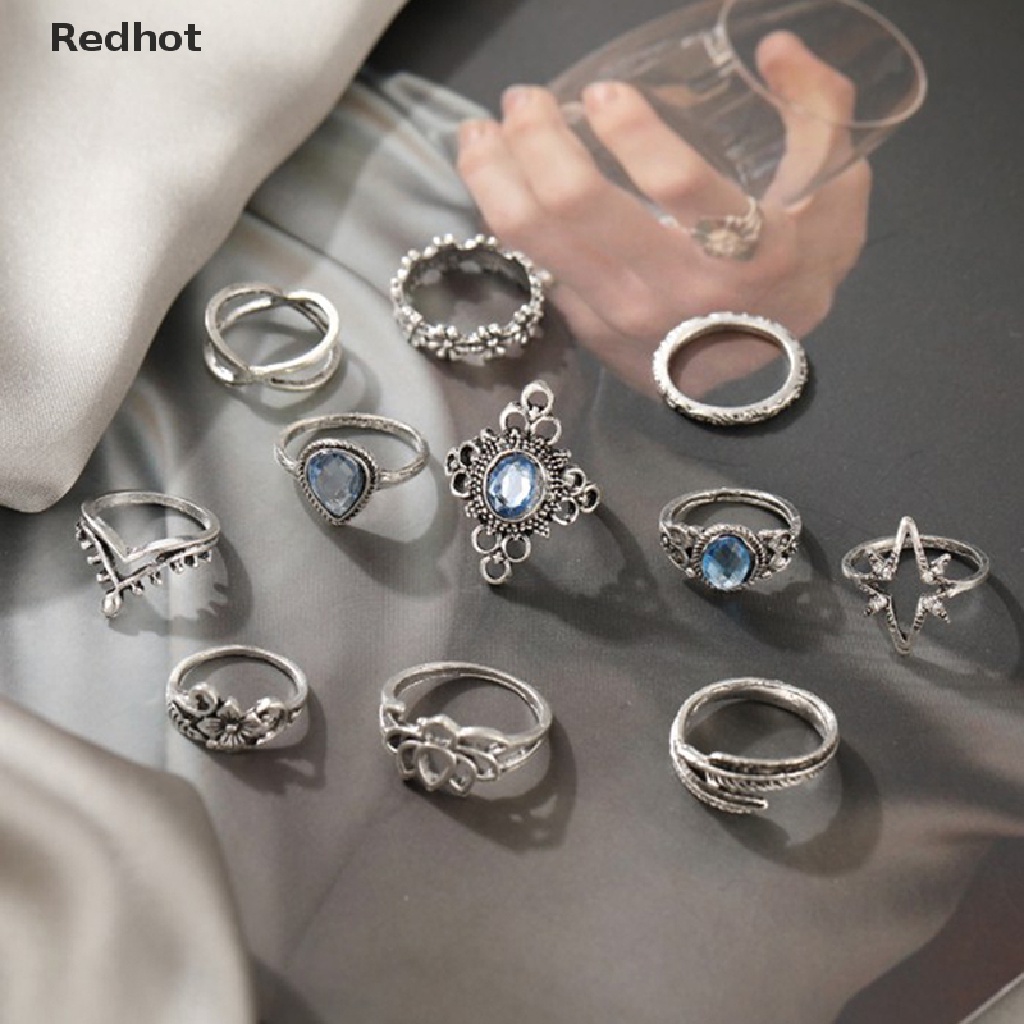 Bộ 11 Nhẫn Đeo Đốt Ngón Tay Đính Đá Phong Cách Retro
