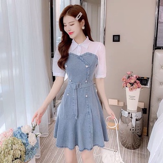 Đầm Jean nữ cao cấp, thiết kế cổ sơ mi, thắt eo cách điệu duyên dáng, trẻ trung, phong cách NV0903