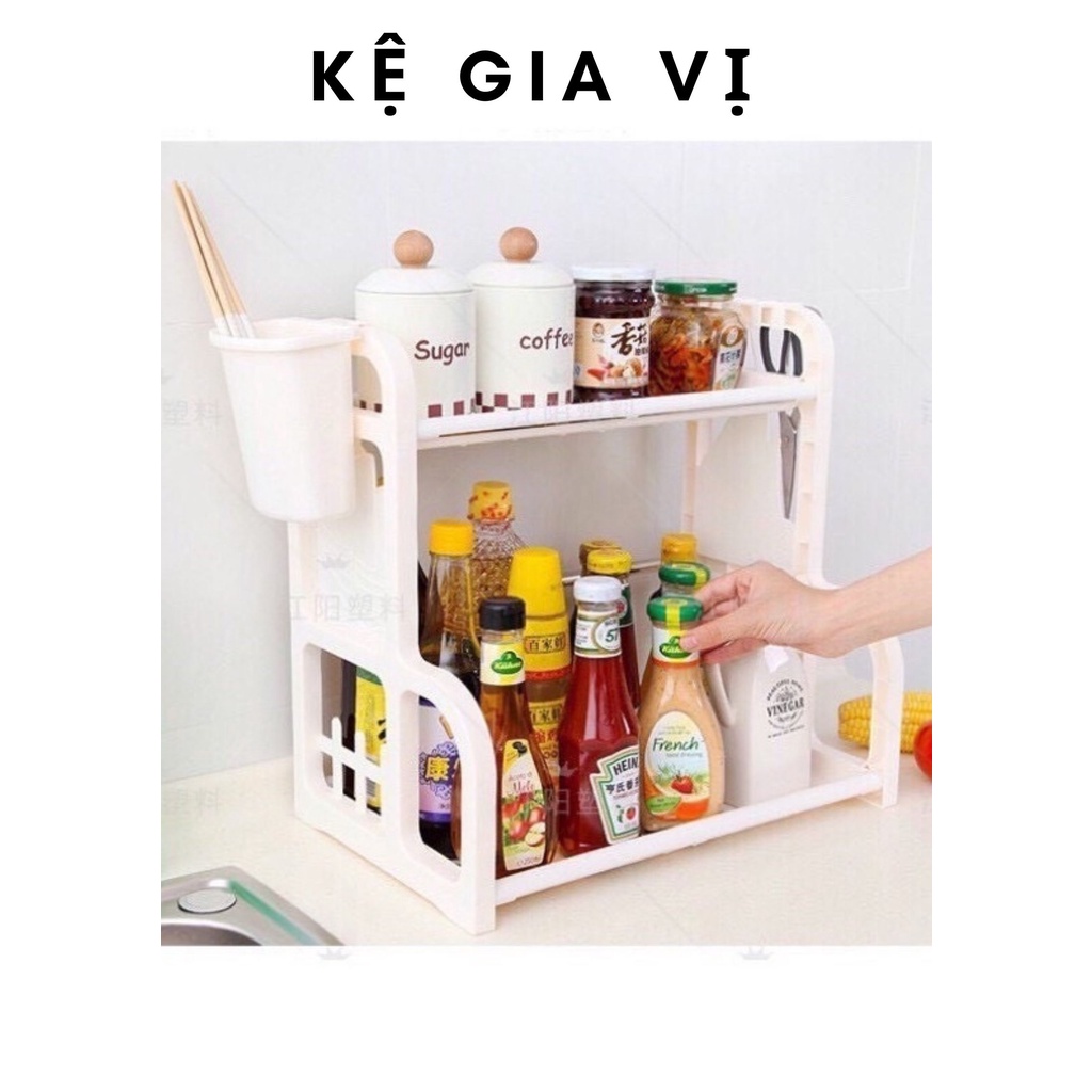 Kệ gia vị 2 tầng ,kệ gia vị, Kệ để đồ nhà bếp, nhựa đựng nhiều đồ ngăn nắp tiện ích