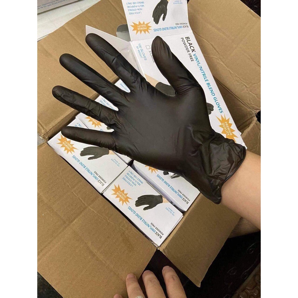 Găng tay y tế không bột hộp 100 chiếc đen black, Tóc Spa Phun Xăm,Thẩm Mỹ, Nail, Mi