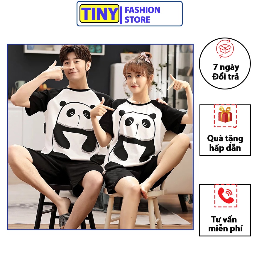 Đồ đôi nam nữ thun cotton, đồ ngủ cặp in hình gấu trúc dễ thương , Đồ ngủ cặp đôi Hàn Quốc DB10