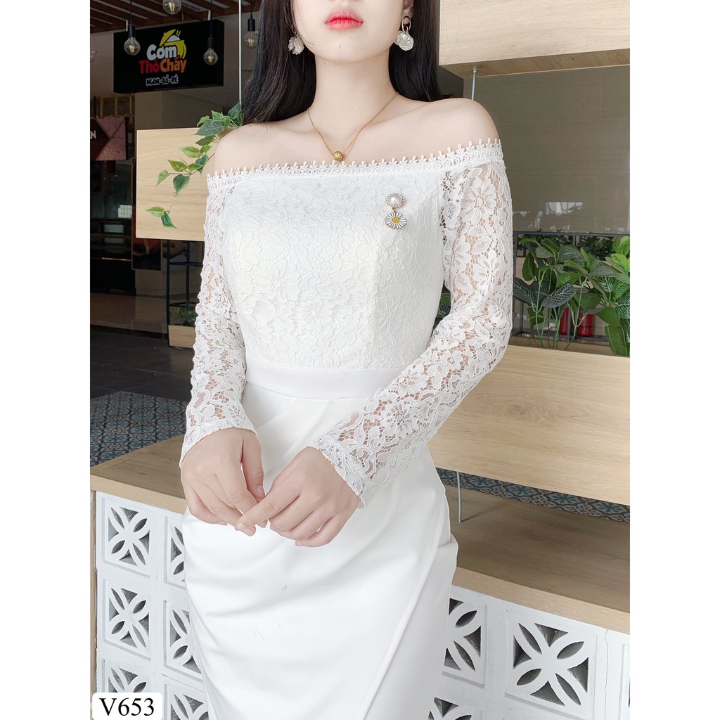 Váy body ren trễ vai V653 - Đẹp Shop DVC (Kèm ảnh thật trải sàn do shop tự chụp) | BigBuy360 - bigbuy360.vn