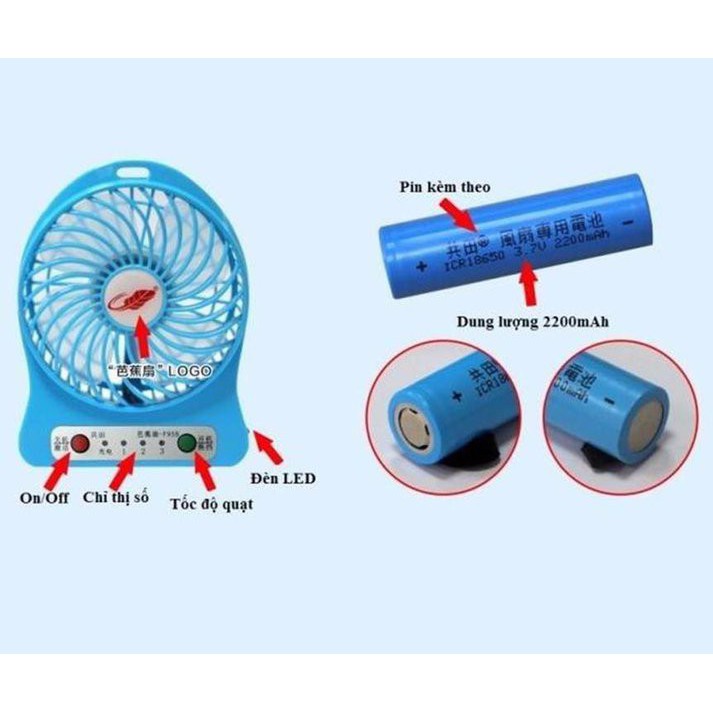 Quạt 3 tốc độ Pin sạc - Siêu bền - Hàng Loại 1 (Giao Màu Ngẫu Nhiên) | BigBuy360 - bigbuy360.vn