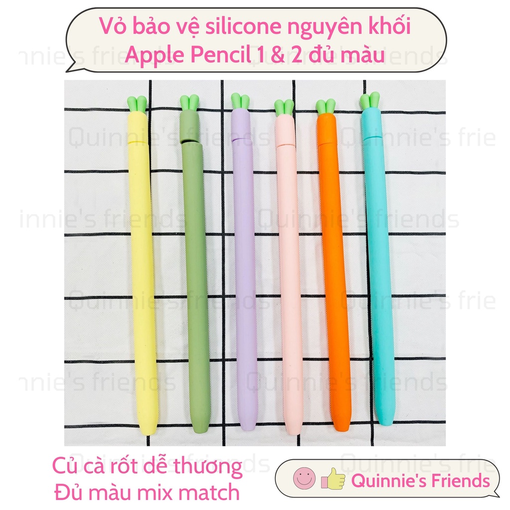 Vỏ bao ốp silicon, case cho bút Apple Pencil 1 và Pencil 2 - Loại 1 silicone cao cấp đúc nguyên khối đủ màu cà rốt