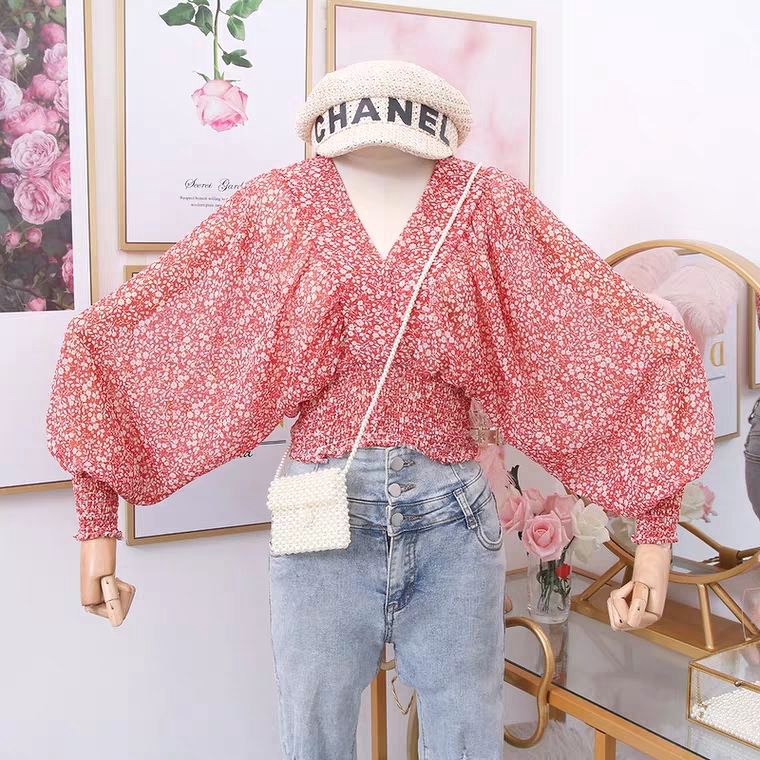 Áo hoa cổ xéo Quảng châu