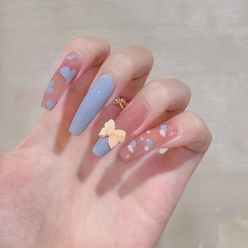 &lt; Handmade &gt; Hình Dán Móng Tay Hình Đám Mây Trắng Chalazie Nơ Mặc Áo Giáp