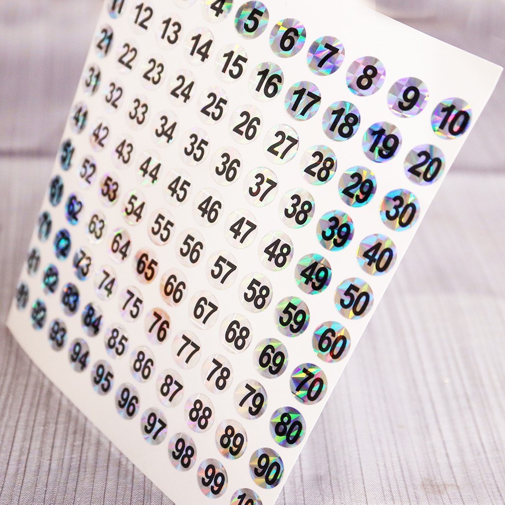 Tem số dán chai sơn, tấm dán nắp từ 01-100