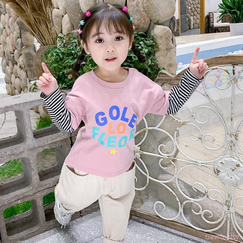 Áo thun tay dài kẻ sọc phối màu phong cách dễ thương cho trẻ em