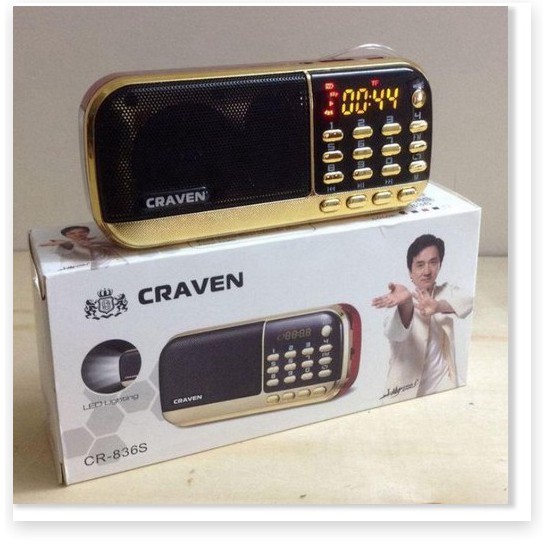 Loa Craven CR-836S , 836S Nghe Nhạc Thẻ Nhớ, USB, FM Chính Hãng Có Đèn PIN, Cắm Tai Nghe