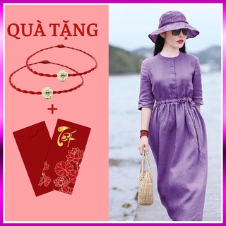 Váy Xoè Rút Eo Tím Huế Vải Linen