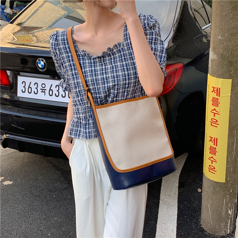 Túi xô IELGY đeo chéo vai bằng vải bạt sức chứa lớn màu tương phản sang trọng cổ điển cho nữ