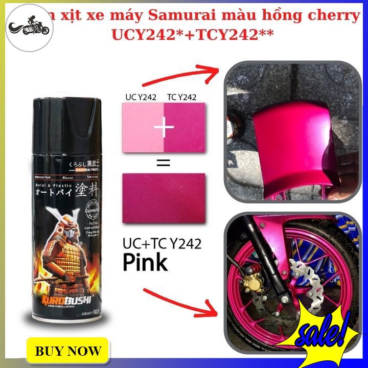 Sơn xịt Samurai màu hồng tươi sử dụng hệ thống màu hai lớp UCY242* + TCY242**