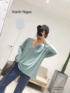 Áo thun trơn cổ tim dài tay -TR