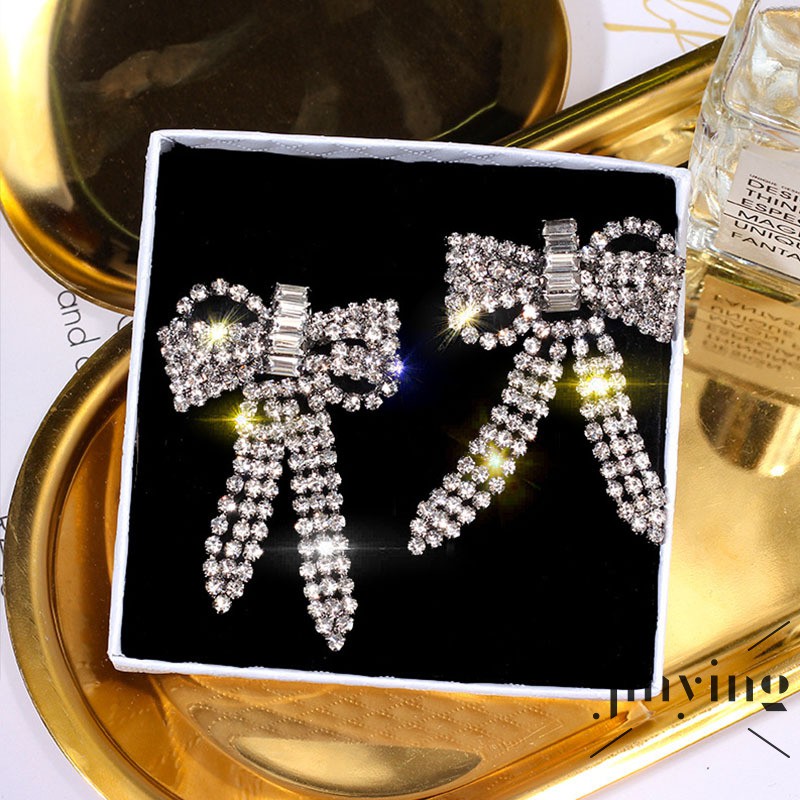 GETNOIVAS Đôi khuyên tai hình nơ đính đá thời trang dành cho nữ