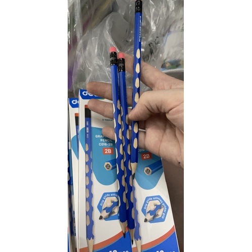 [Hộp 12 chiếc Bút chì định vị Deli có tẩy cho học sinh tập viết
