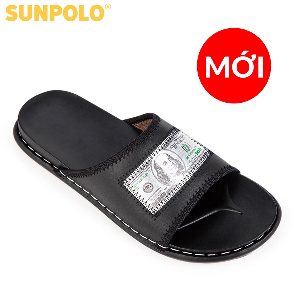 [Mã BMBAU50 giảm 7% đơn 99K] Dép quai ngang nam da bò SUNPOLO Đen - SNADO1