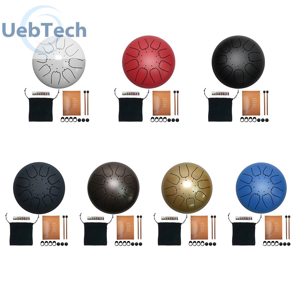 Uebtech Steel Tongue Drum Set 6 inch 8 Tune Handpan with Drumstick Carrying Bag